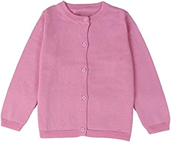 JELEUON Little Girls Cute Crew Neck Long Sleeve Button-Down Solid Cotton Fine Knit Cardigan Sweaters