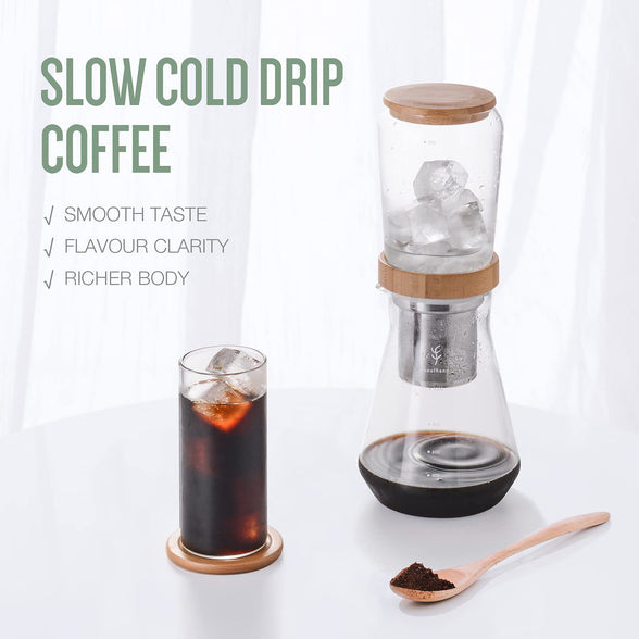 Soulhand Cold Brew Coffee Maker Cold Dripper Slow Drip Ice Coffee Brewer 6-8 cups /800ML with Adjustable Rate BPA Free Dripper,Stainless Steel Filter Loose Leaf Teapot Enjoy Low Acid Coffee