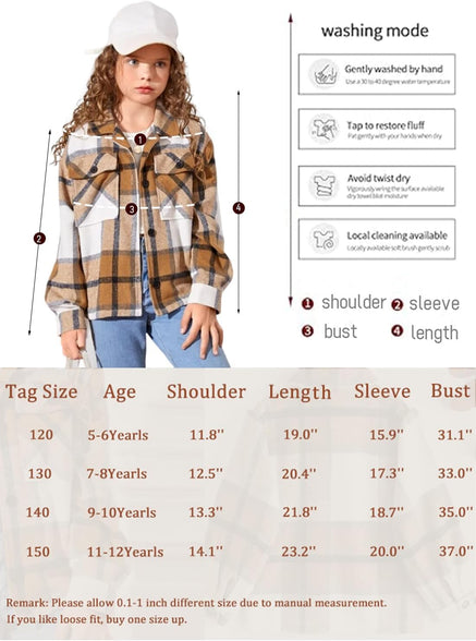 Fhniepan Girls Flannel Plaid Button Down Long Sleeve Shirt Jacket Shackets