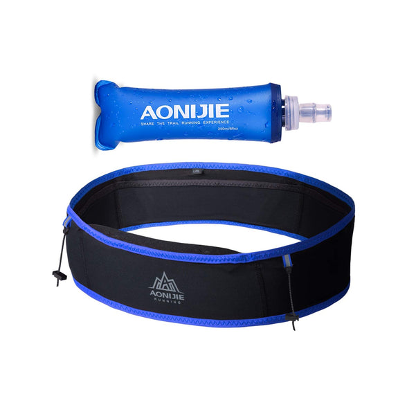 AONIJIE Hydration Belt Running Fanny Pack, with 250ml Soft Water Bottle Flask Phone Holder for Trailing Running Climbing Jogging Cycling Workout Fitness 3 Colors, Blue, M/L