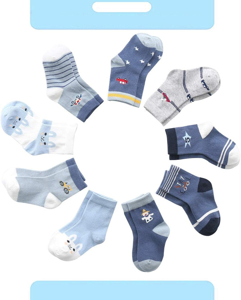 Cotton Baby Boy Socks, 9 Pairs Cute Socks for Baby Boys Cotton Coming (1-3 Years)