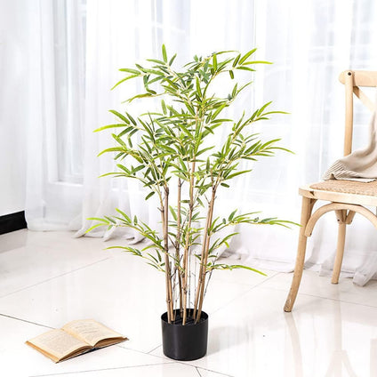 Gluckluz Artificial Bamboo Tree Realistic Plants Fake Decorative Trees Faux Potted Modern Tree with Lifelike Bamboo Leaves and Branches in Nursery Pot for Home Office (120cm High)