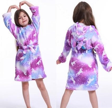 Z-YQL Kid Girls Bathrobe Dressing Gown Novelty Hooded Nightgown Fleece Comfy Flannel Soft Robe Colorful