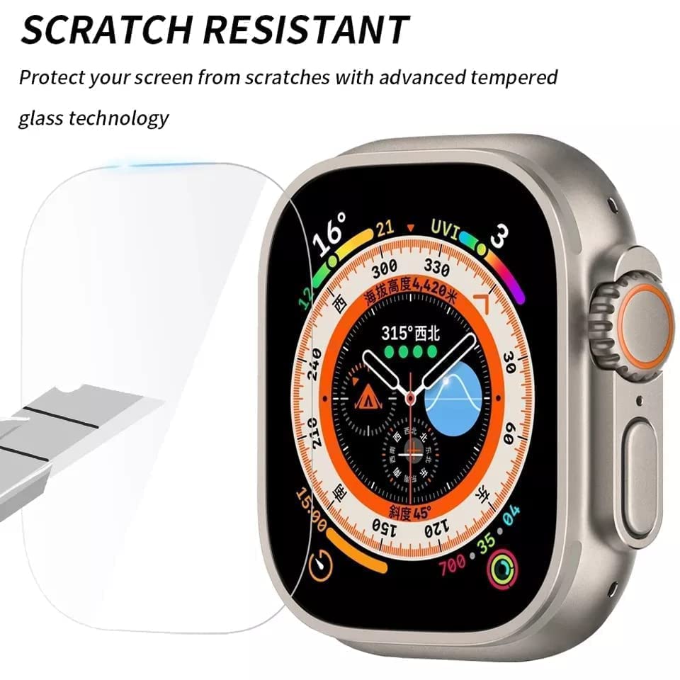 Dado (3 Pack) Tempered Glass Screen Protector Compatible with Apple Watch Series Ultra 2 & 8 Ultra 49mm, Anti scratch screen protector