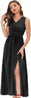 Allegra K Women's Cross Deep V Neck Pleated Front Slit Hem Sleeveless Cocktail Party Maxi Dress