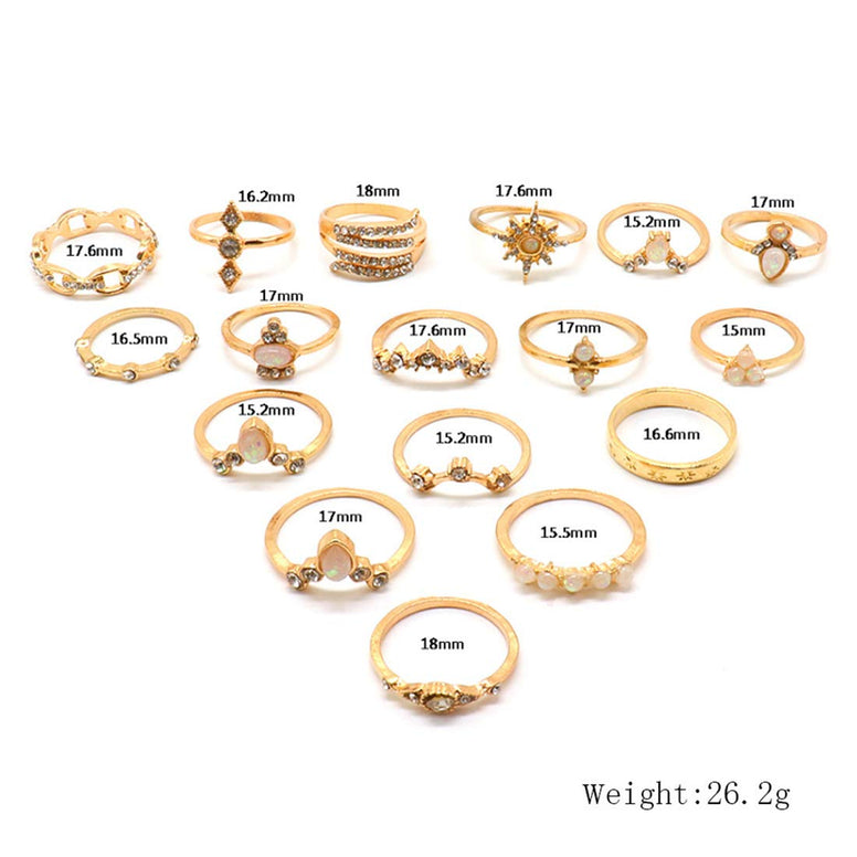 Yellow Chimes 17 PCs Combo Boho Vintage Style Gold Plated Knuckle Rings Set for Women and Girls