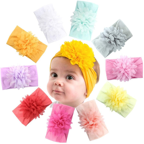 10 Colors Baby Girls Headbands Big Cotton Hair Bows Soft Elastic Hair Bands for Infant Newborn and Toddlers, One Size