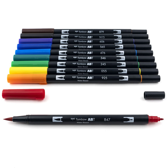 Tombow Dual Water Based Markers, Twin Tip, Primary Palette Assorted Inks, 10/Pack (56167)