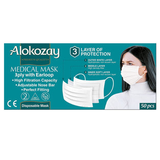 Unisex Alokozay Medical Face Mask 50 Pieces - Surgical/Disposable Face Mask With 3 Layers Of Protection For Adults - Ce Certified