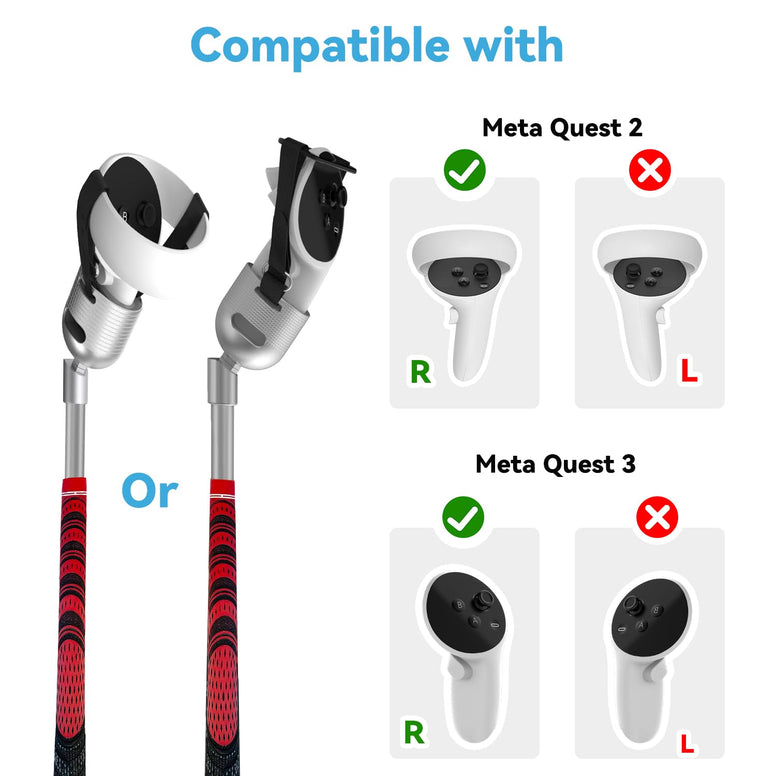 DGPCT Vr Golf Club Accessory for Meta Quest 2/3 Right Controller, Tilt up & Signal unobstructed Quest 3 Vr Golf Club Handle Attachment