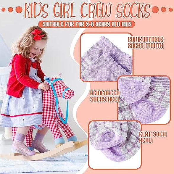 Bencailor 20 Pairs Cartoon Pattern Crew Socks Princess Patterns Ruffle Crew Socks Cotton Cute Socks for Kids Girls