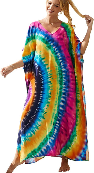 YouKD Maxi Dress V-Neck Kaftan Boho Robes Beach Cover-ups Dress Roomy Gowns for Women