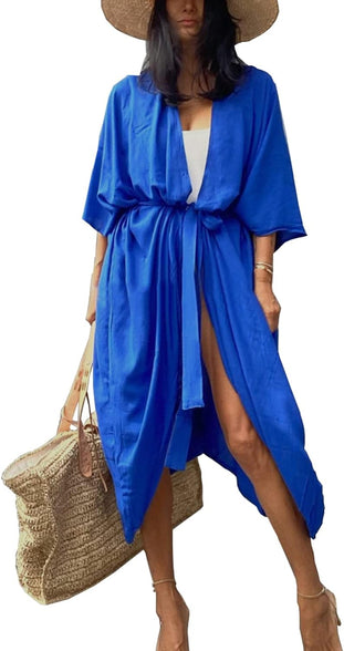 YouKD Summer Floral Loose Caftan Boho Beach Bikini Cover Up Dress Plus Size Robe for Women