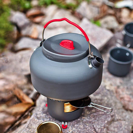 Alocs Camping Kettle, Premium Portable Ultra Outdoor Camping Tea Kettle Compact Lightweight Coffee Pot Alcohol Stove Tea Set