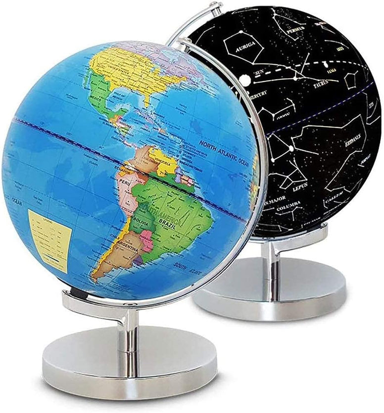 Illuminated World Globe with Stand-Educational Gift Kids Globe Built in LED Light with World Map and Constellation View,Interactive Desktop Earth Globe for Kids