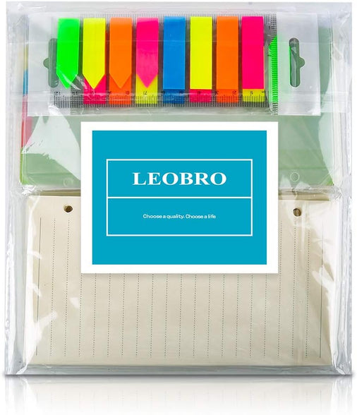 A6 Refill Paper, 3 Pack 45PCS A6 6 Ring Loose Leaf Paper, 2 Pack 160PCS Neon Page Markers, with Binder Pockets & Binder Dividers, LEOBRO A6 Lined Paper Refills for A6 Binder Planner Notebook Journal