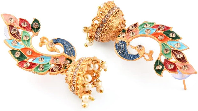 ZAVERI PEARLS Women'S 22K Gold Plated Metal Peacock Design Jhumki Earring (Multicolour, Zpfk8775)