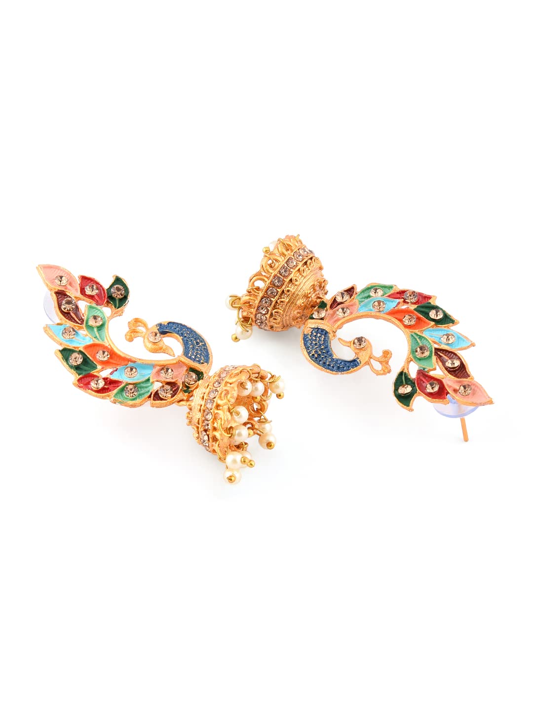 ZAVERI PEARLS Women'S 22K Gold Plated Metal Peacock Design Jhumki Earring (Multicolour, Zpfk8775)