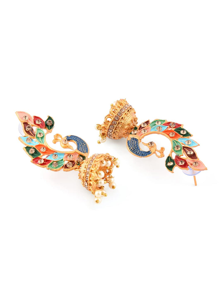 ZAVERI PEARLS Women'S 22K Gold Plated Metal Peacock Design Jhumki Earring (Multicolour, Zpfk8775)