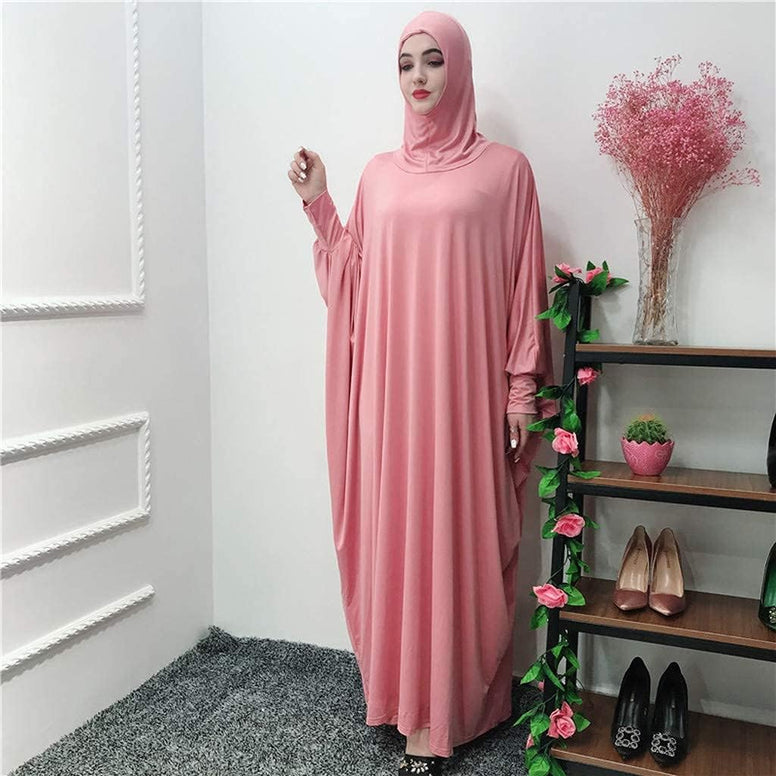 Women's Solid Muslim One-Piece Prayer Dress Muslim Abaya Dress Islamic Maxi Abaya Kaftan with Hijab Full Length Dress