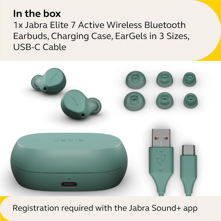 Jabra Elite 7 Active in-Ear Bluetooth Earbuds - True Wireless Sports Ear Buds with Jabra ShakeGrip for The Ultimate Active fit and Adjustable Active Noise Cancellation - Mint