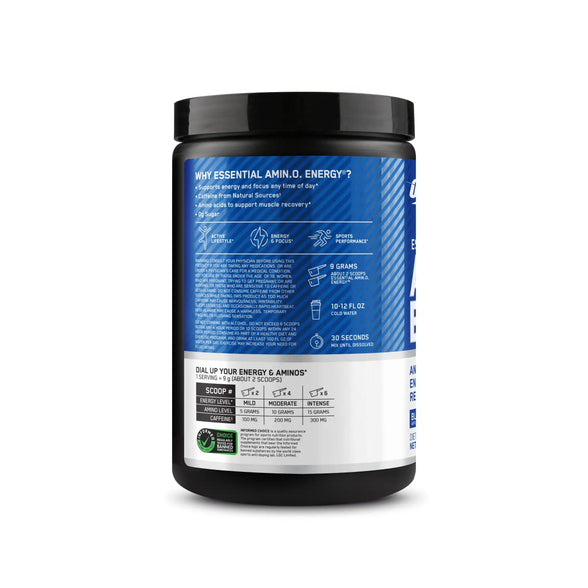 Optimum Nutrition (ON) Amino Energy - Pre Workout With Green Tea, Bcaa, Amino Acids, Keto Friendly, Green Coffee Extract, 0 Grams of Sugar, Anytime Energy Powder - Blue Raspberry, 270 G , 30 Servings