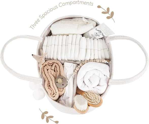 Fephas Baby Diaper Caddy Organizer- 100% Cotton Rope Nursery Storage Bin- Portable Diaper Storage Basket for Changing Table and Car- Perfect Baby Shower & Registry Gift
