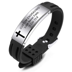 MeMeDIY Inspirational Quote Cross Bracelets Faith Christian Bible Accessories Verse Silicone ID Wristband Religious Gifts for Men Women Stainless Steel Rubber Adjustable (2 Colors)