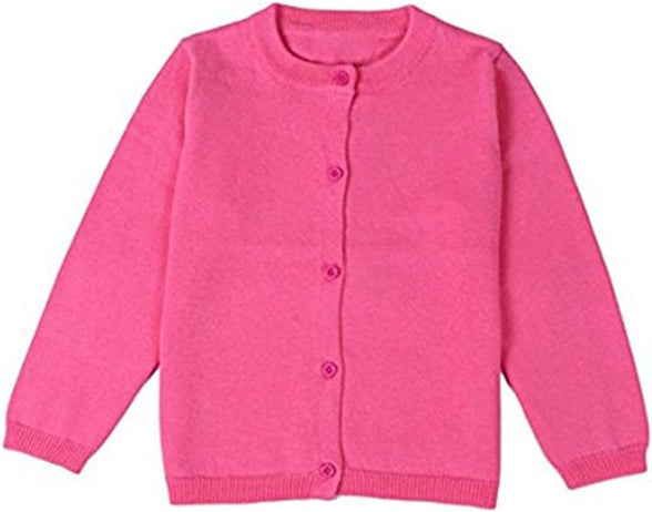 JELEUON Little Girls Cute Crew Neck Long Sleeve Button-Down Solid Cotton Fine Knit Cardigan Sweaters