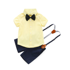 Kimocat Baby Clothes Gentleman Suit Style Short Sleeve Shirt + Bowtie + Short Suspenders 0-6M