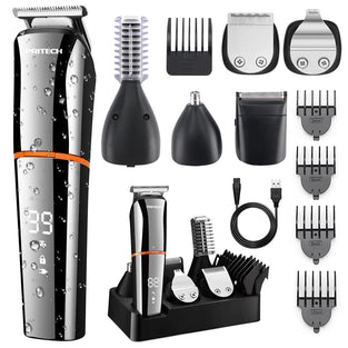 Hair Trimmers,Beard Trimmer,6 in 1 Kit Electric Cordless Nose Trimmer Mens Grooming Trimmer for Beard Head Face and Body Waterproof IPX7 USB Rechargeable LED Power Display by Pritech