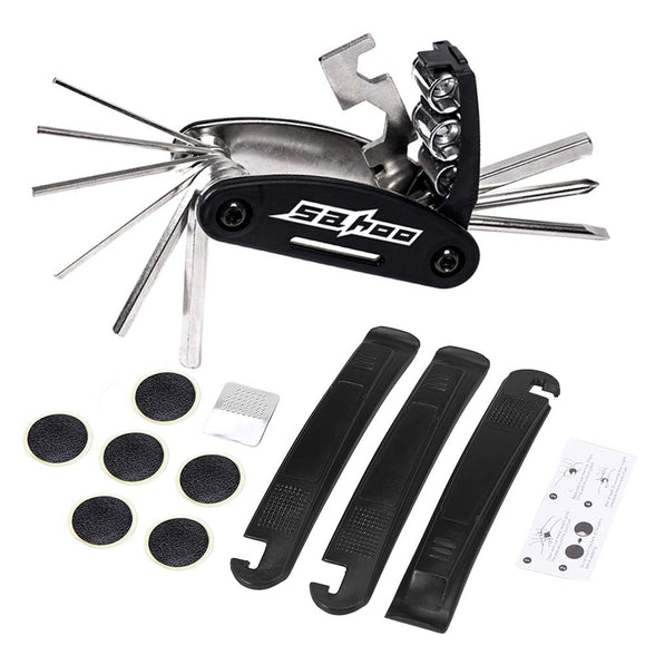 Eacam 16 in 1 Bike Multifunction Tool - Eacam Bicycle Saddle Bag Repair Tool Kit with Storage Bag Used for Mountain Bike and Road Bike