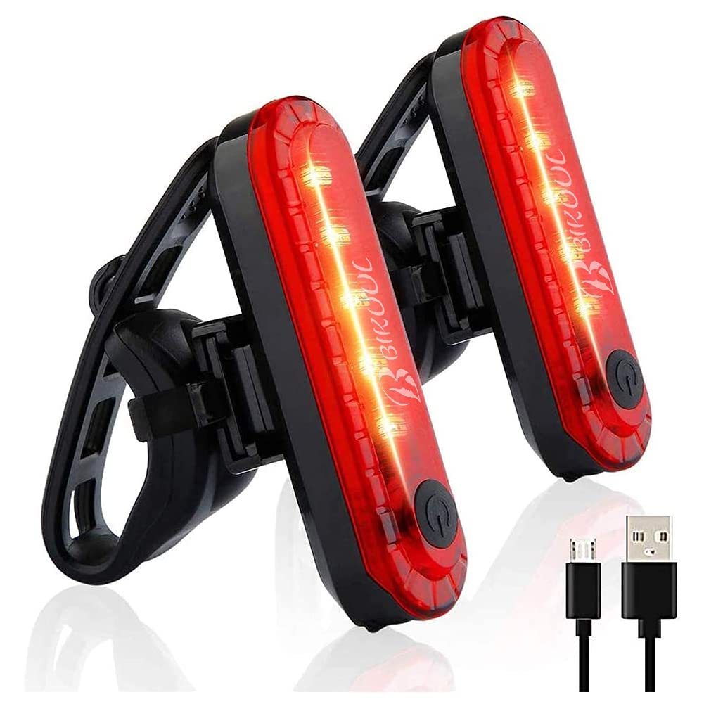 BIKUUL Ultra Bright Bike Tail Light, USB Rechargeable Taillight, Waterproof Bicycle LED Rear Light for Road MTB Mountain Bikes, Easy to Install for Cycling Safety 2Sets