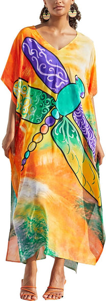 YouKD Women's Summer Bohemian Kaftan Plus Size Robe Beach Coverup Dress One Size Bathrobes