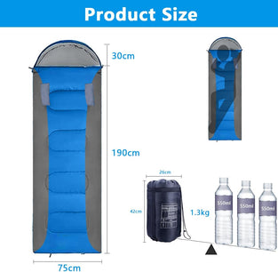 Camping Sleeping Bag Lightweight Outdoor Adult Sleeping Pad Waterproof Compact Portable Backpack Equipment Attachable Arm-Foot Holes with Compression Sack for Hiking Traveling Mountaineer Cold Weather