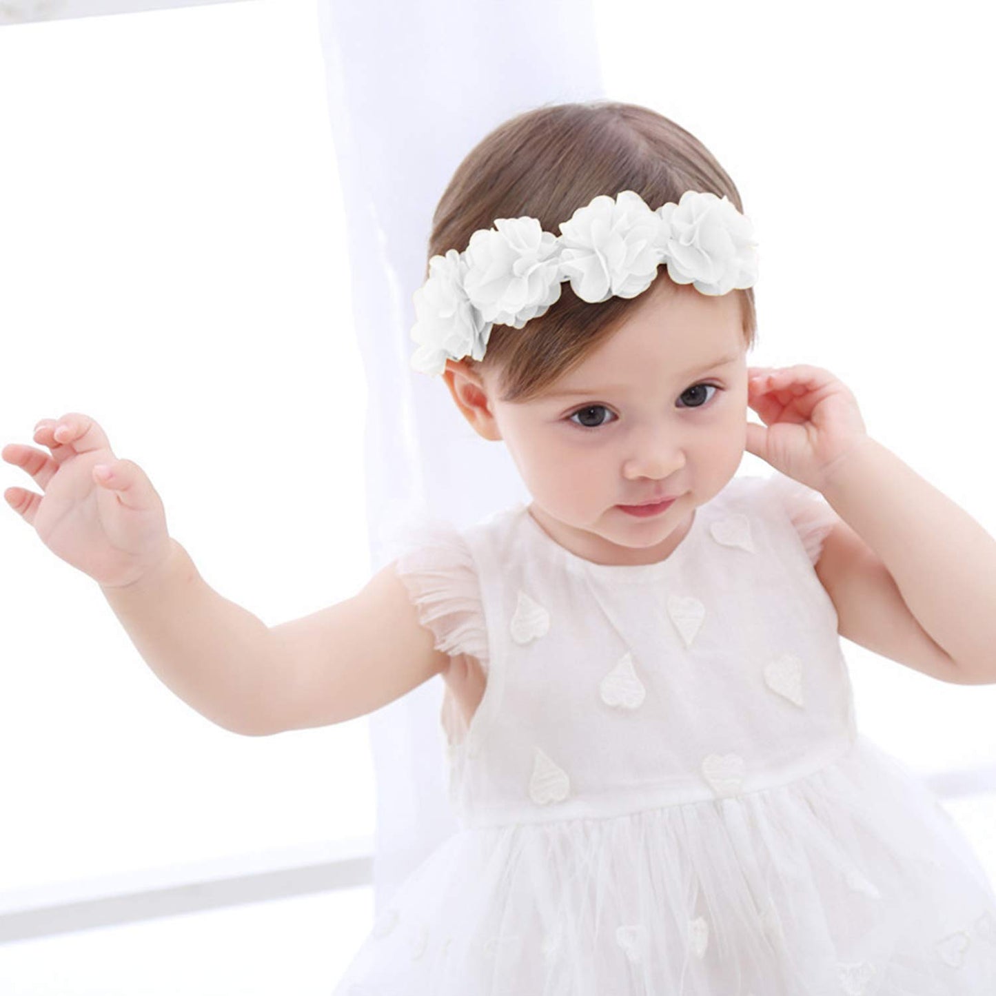 Flower Crown Baby Headbands 2 Pcs Newborn Floral Birthday Headbands for 4-24 Months