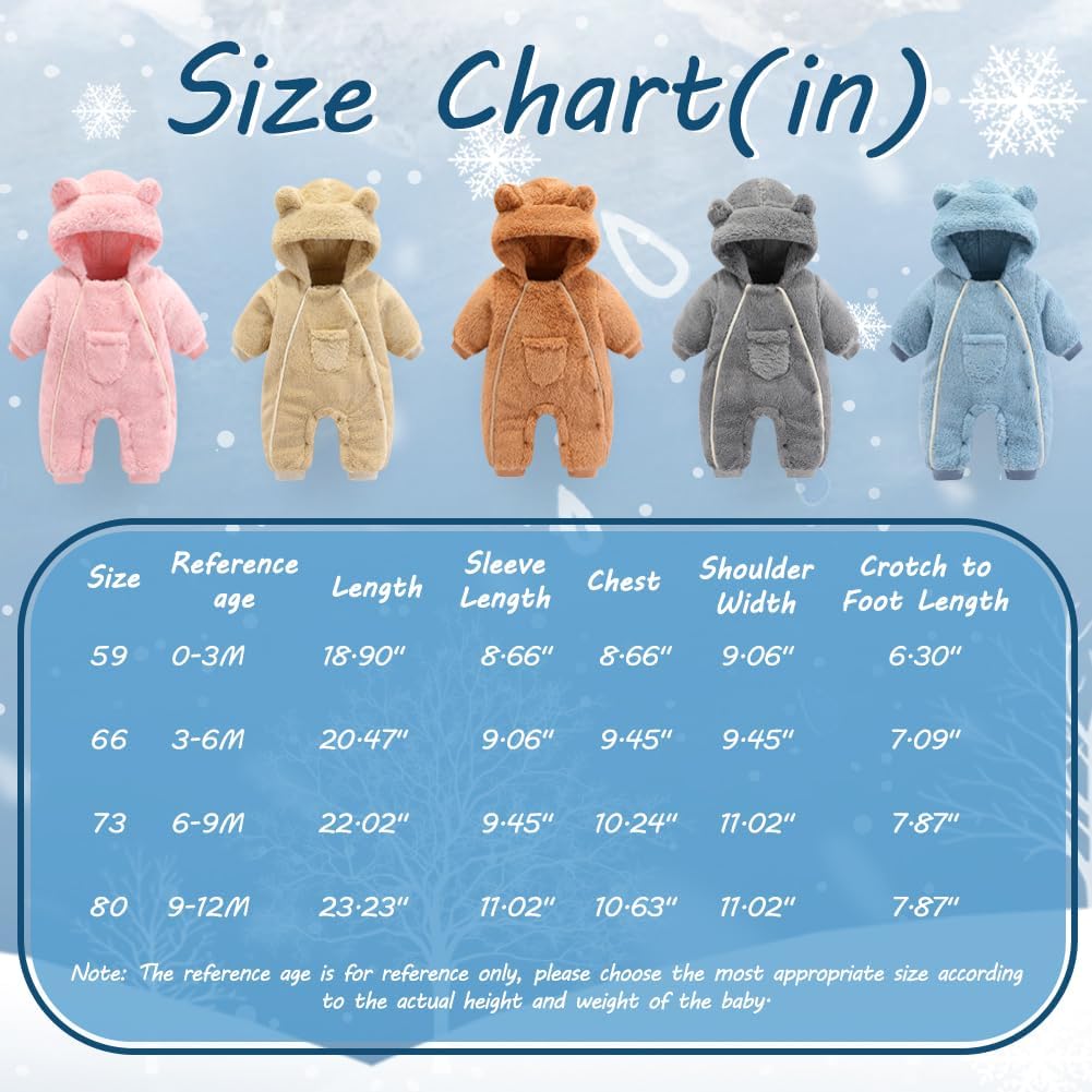 AiWMGL Baby Girls Boys Newborn Teddy Bear Onesie Fleece Outfit Winter Clothes Jumpsuit Romper Hooded Warm (0-3 Months)