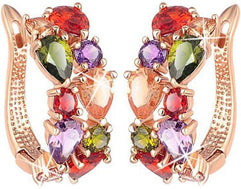Yellow Chimes Sparkling Colors Flowerets Vine Swiss CZ 18K Rose Gold Plated Clip On Earrings