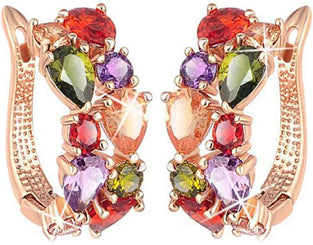 Yellow Chimes Sparkling Colors Flowerets Vine Swiss CZ 18K Rose Gold Plated Clip On Earrings