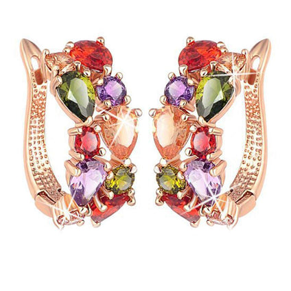 Yellow Chimes Sparkling Colors Flowerets Vine Swiss CZ 18K Rose Gold Plated Clip On Earrings