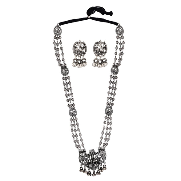 Shining Diva Fashion Latest Stylish Traditional Oxidised Silver Necklace Jewellery Set for Women (13137s)