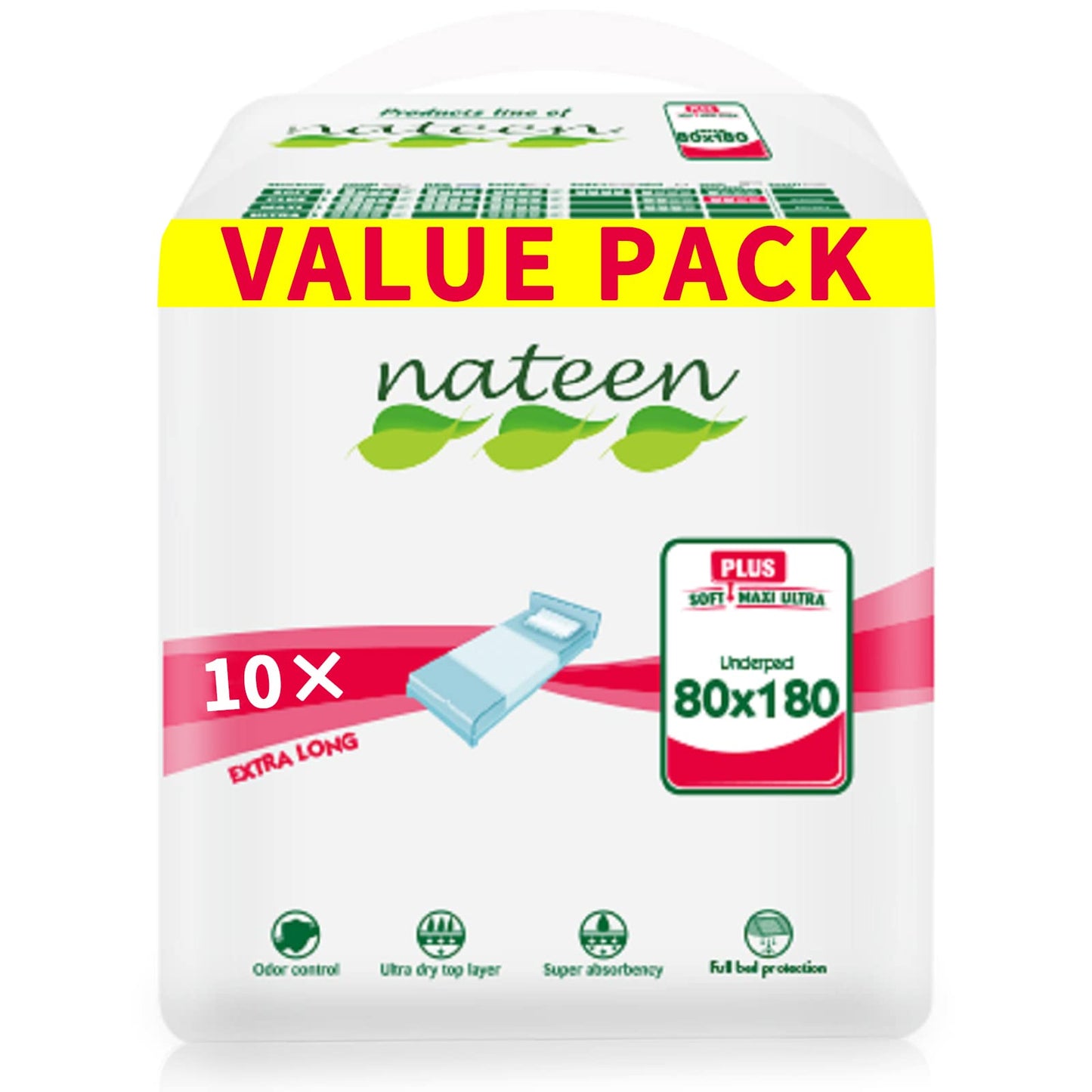 Nateen Disposable Incontinence Underpads,80 x 180 cm,10 Pcs Bed Pads for Mattress Furniture Sofa Chair Protector High Absorbency Mats.