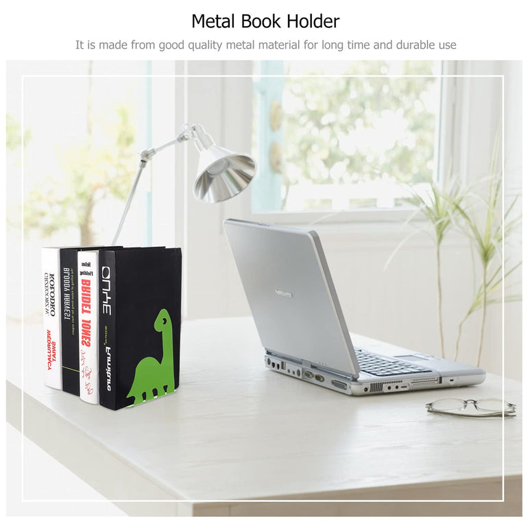 NUOBESTY 2pcs Metal Dinosaur Bookend Decorative Book Shelf Desktop Book Organizer for Home Office Tabletop Decoration Ornament Green