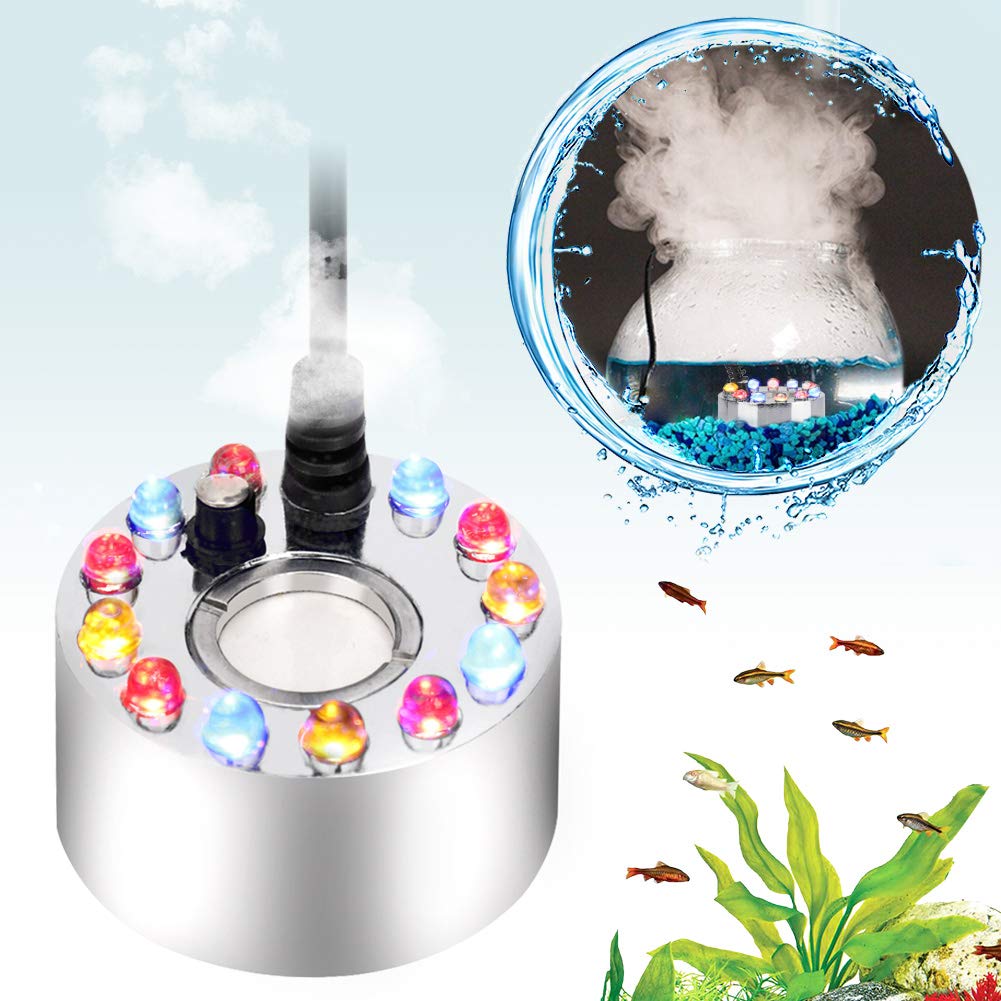 hygger Mist Maker with LED Light, Funny Fish Tank Accessories Decoration Mini Fogger for Reptile Terrarium Indoor Fountain Planted Tank Aluminium