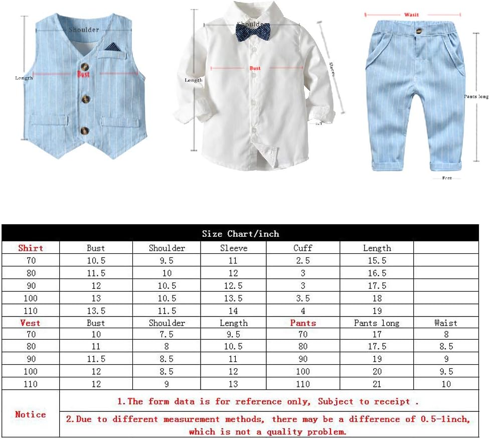 Tem Doger Baby Boys Formal Suit Toddler Gentleman Set Dress Slim Fit Shirt+Vest+Pants Outfits Tuxedo 9M - 8 Years