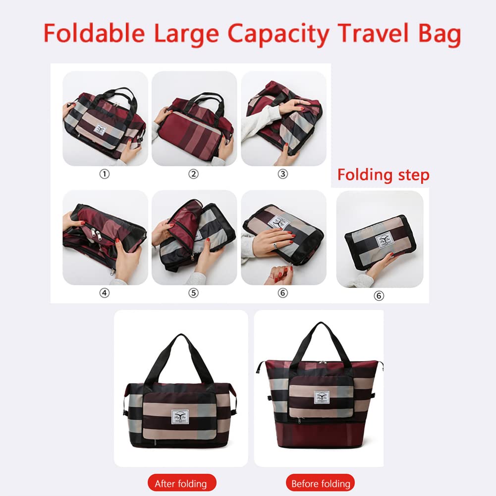 Goodern Foldable Travel Bags Large Capacity Fitness Bag Collapsible Storage Carry Luggage Duffle Bag Portable Storage Handbags Yoga Fitness Bags Shoulder Bag Sports Duffle Bag for Women Men-Red