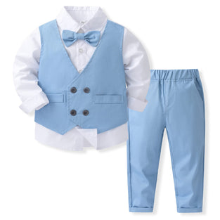 Pinstripe Plaid Suit Set for Boys Dresswear Fake Vest and Pant, Boys Gentleman Suit (18 Months)
