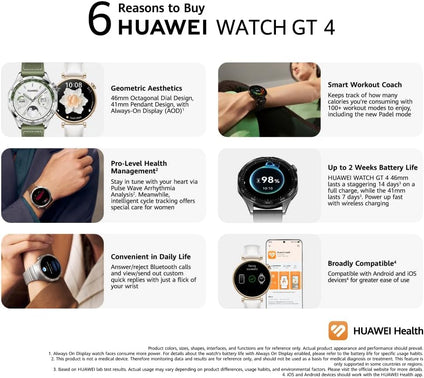 HUAWEI Watch GT4 41mm Smartwatch + HUAWEI Freebuds SE + Strap, 7-Day Battery Life, Pulse Wave Analysis, Female Health Management 3.0, 24/7 Health Monitoring, Compatible with Android & iOS, White