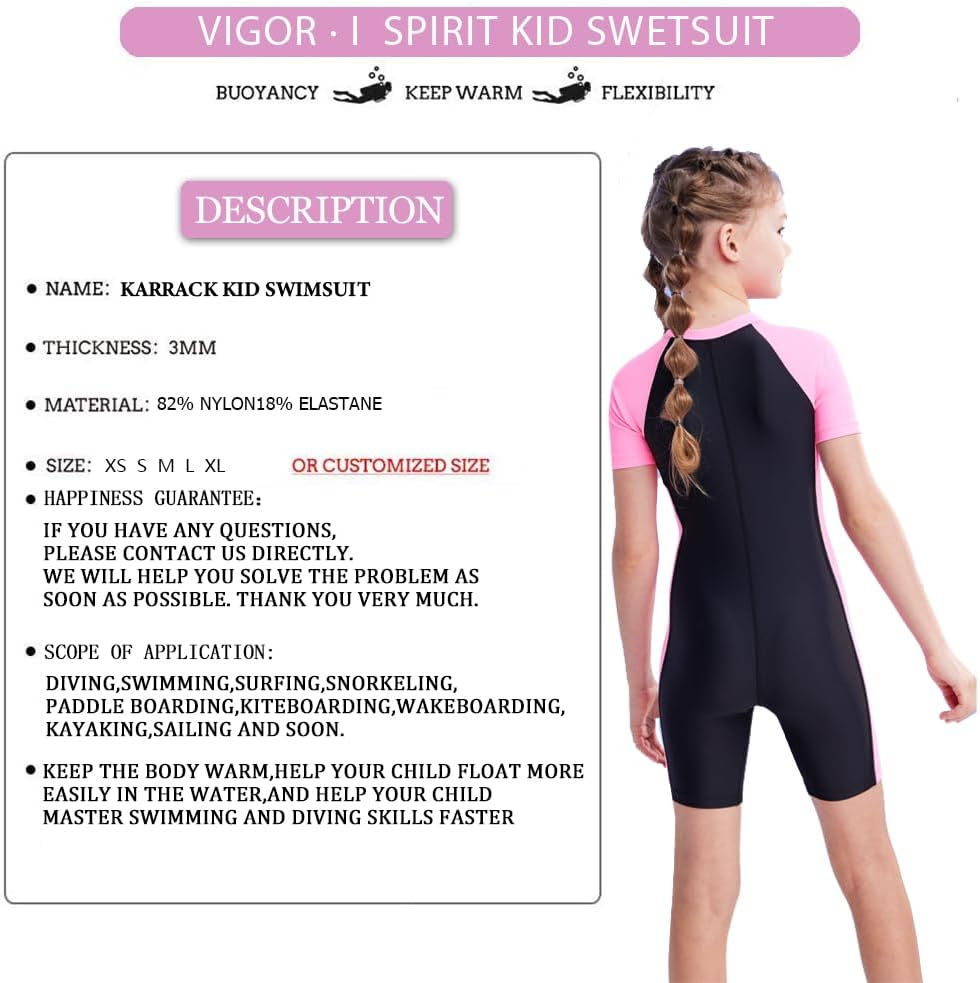 Karrack Girls and Boys One Piece Rash Guard Swimsuit Kid Water Sport Short Swimsuit UPF 50+ Sun Protection Bathing Suits