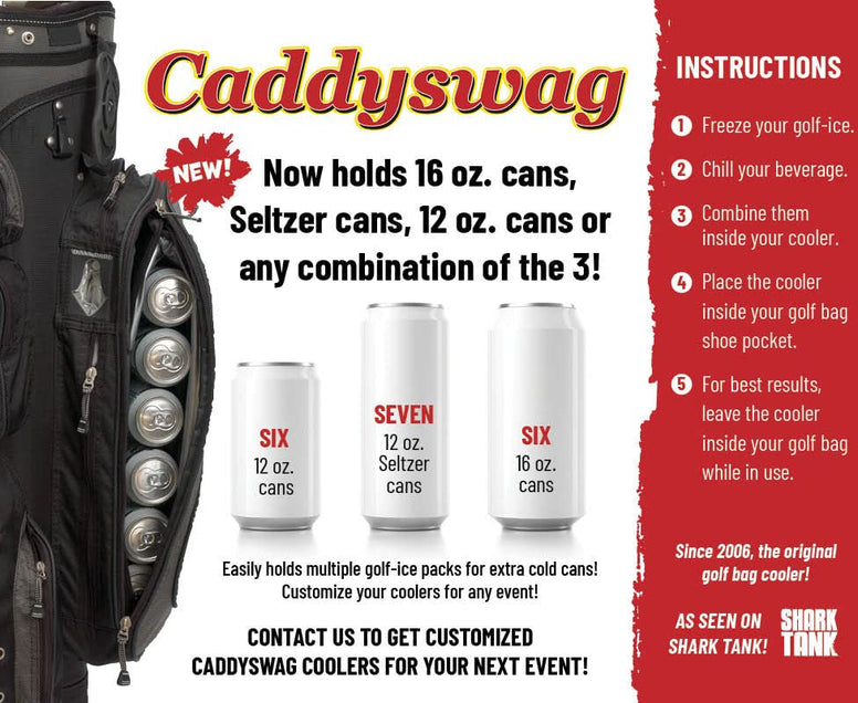 Caddy Swag Golf Bag Cooler Beer Sleeve 6 Can - Fun Golfing Gifts for Men & Women - Camping, Hiking, Traveling, Food, General Use - Great for Golfers, Party Gift, Golf Push Cart Accessories & More